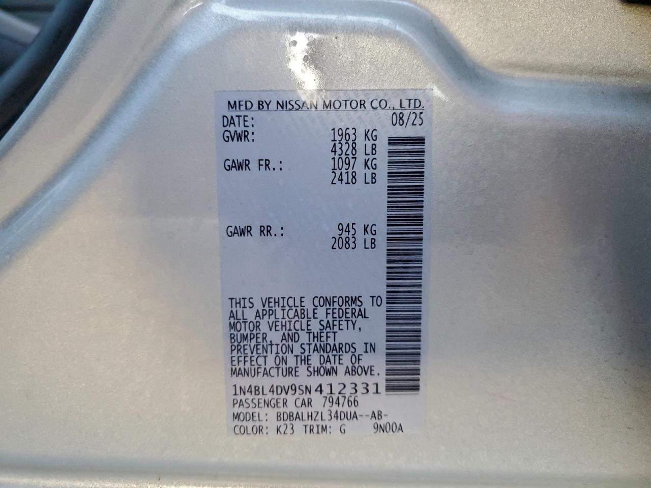 Nissan Altima Sv Image 8